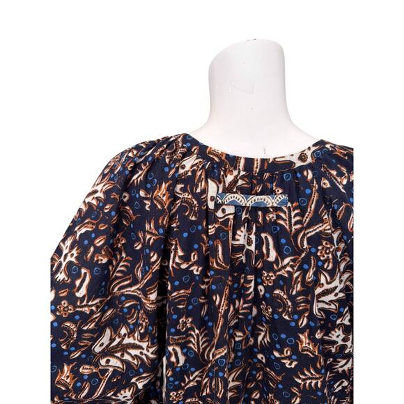 TOAST Dress Floral Leaf Print Cotton Relaxed 3/4 Puff Sleeve w/ Pockets Medium - Picture 7 of 8